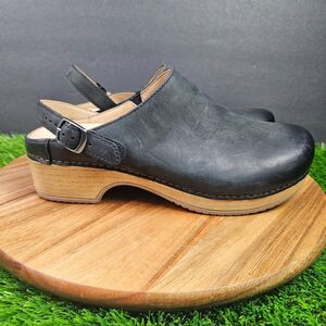 Dansko Berry Clog Shoes Womens EU39 US 9 Black Nubuck Leather Clogs Slip On